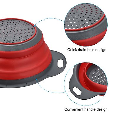 Collapsible Colander, Silicone Round Foldable Strainer with Handle 8inch