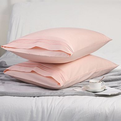 Combed Cotton Embroidered Solid Pillowcases 2 Pcs Standard 20" X 26"