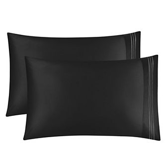 Combed Cotton Embroidered Solid Pillowcases 2 pc Standard 20" x 26"