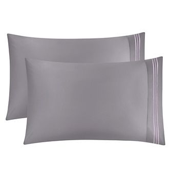 Combed Cotton Embroidered Solid Pillowcases 2 pc Standard 20" x 26"