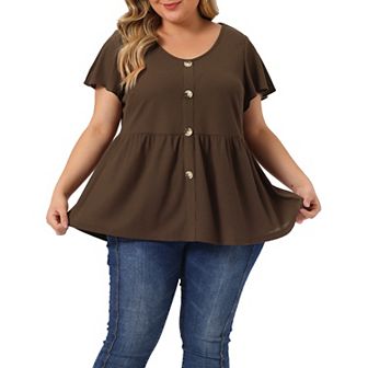Women's Plus Size Tops Button Front Shirts Peplum Top