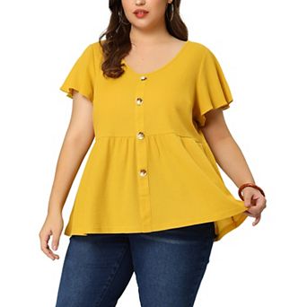 Women's Plus Size Tops Button Front Shirts Peplum Top