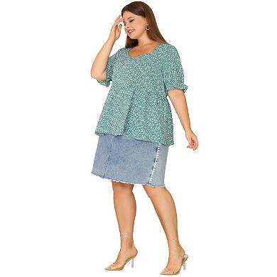 Women's Plus Peplum Ruffle Babydoll Short Sleeve Tops