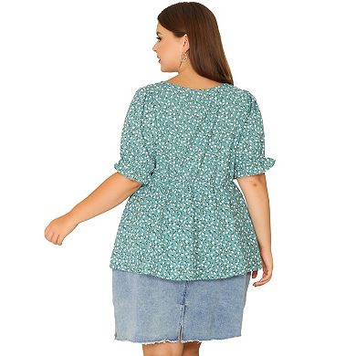 Women's Plus Peplum Ruffle Babydoll Short Sleeve Tops