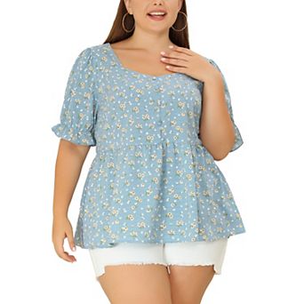 Women's Plus Peplum Ruffle Babydoll Short Sleeve Tops