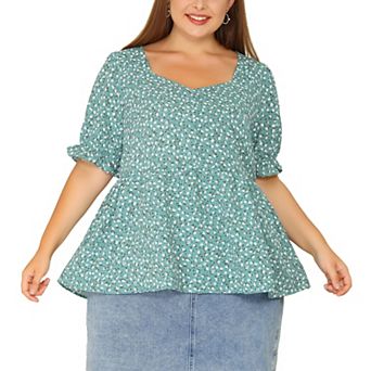 Women's Plus Peplum Ruffle Babydoll Short Sleeve Tops