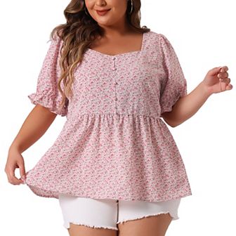 Women's Plus Peplum Ruffle Babydoll Short Sleeve Tops