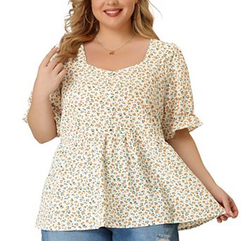 Women's Plus Peplum Ruffle Babydoll Short Sleeve Tops