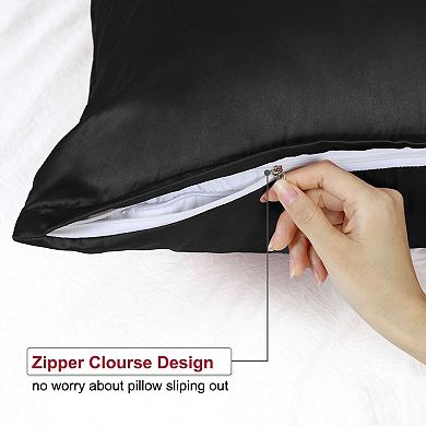 Set of 2 Travel Satin Pillowcases with Zipper Closure King 20" x 36"
