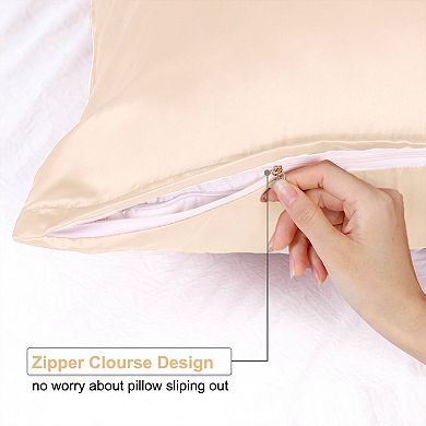 Set of 2 Travel Satin Pillowcases with Zipper Closure King 20" x 36"