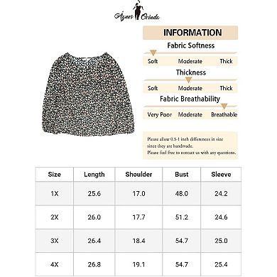 Plus Size Summer Shirts for Women Floral Printed Pleated Round Neck Long Sleeve Blouses Tops