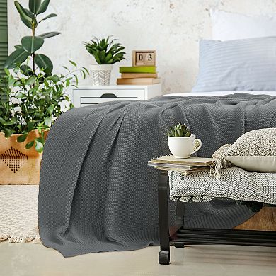 Soft 100% Cotton Solid Decorative Knitted Sofa / Bed Throw Blanket in 14 Colours Full 70"x78"
