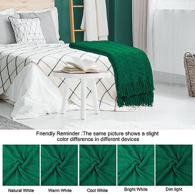 Wavy Pattern Knit Fringe Throw Blanket For Bed Sofa Couch Decoration Throw 50"x60"