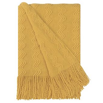 Wavy Pattern Knit Fringe Throw Blanket For Bed Sofa Couch Decoration Throw 50"x60"