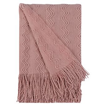 Wavy Pattern Knit Fringe Throw Blanket For Bed Sofa Couch Decoration Throw 50"x60"