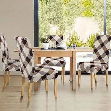 Dining Room Removable Washable Seat Chair Cover Protector Plaid Pattern