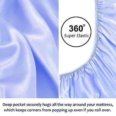 Satin Fitted Sheet, Silky 12" Deep Pocket Bed Sheet Soft Luxury Queen 79" x 60"(L*W)