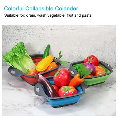 Collapsible Colander Set, 2 Pcs Silicone Square Foldable Strainer, Large