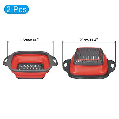 Collapsible Colander Set, 2 Pcs Silicone Square Foldable Strainer, Large