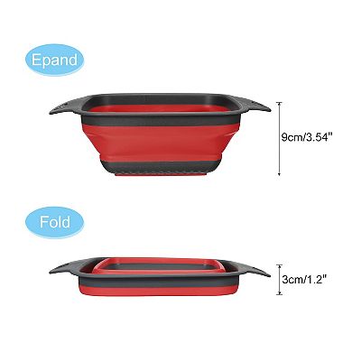 Collapsible Colander Set, 2 Pcs Silicone Square Foldable Strainer, Large