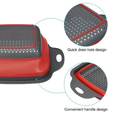 Collapsible Colander Set, 2 Pcs Silicone Square Foldable Strainer, Large