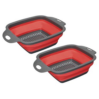 Collapsible Colander Set, 2 pc Silicone Square Foldable Strainer, Large
