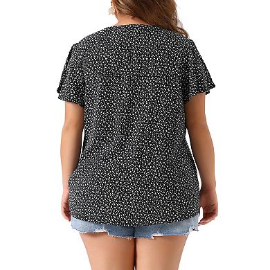 Women's Plus Size Button Down Flare Short Sleeve Chiffon Blouse