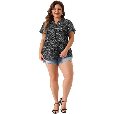 Women's Plus Size Button Down Flare Short Sleeve Chiffon Blouse