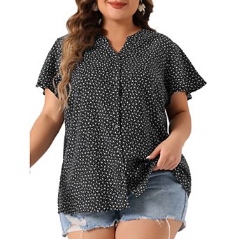 Women's Plus Size Button Down Flare Short Sleeve Chiffon Blouse