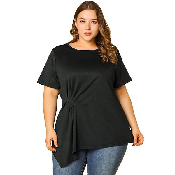 Women's Plus Size Short Sleeve Asymmetrical Work Solid Tops