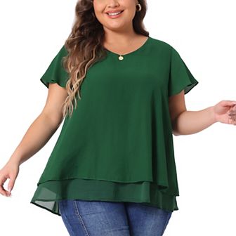 Women's Plus Top Casual Flare Sleeve Double Layers Chiffon Blouse