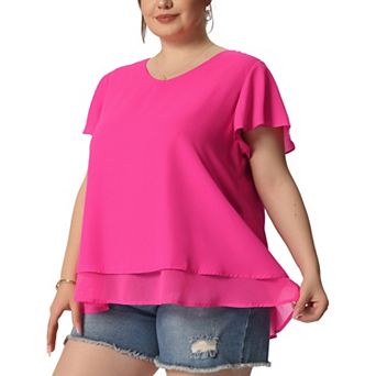 Women's Plus Top Casual Flare Sleeve Double Layers Chiffon Blouse