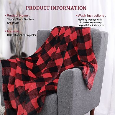 Plaid Flannel Fleece Buffalo Soft Plush Blankets Throw 50"x60"