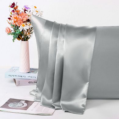 Luxury Satin Pillowcases for Skin Set of 2, Zipper Closure Standard 20"x26"