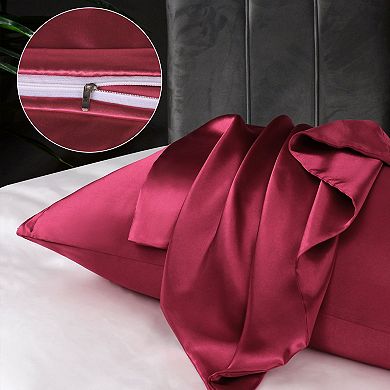 Luxury Satin Pillowcases for Skin Set of 2, Zipper Closure Standard 20"x26"