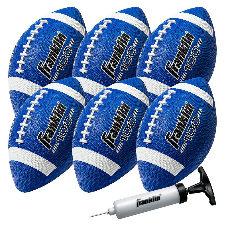 Franklin Sports Grip-Rite 100 Junior Footballs - 6 Pack with Pump, Blue White