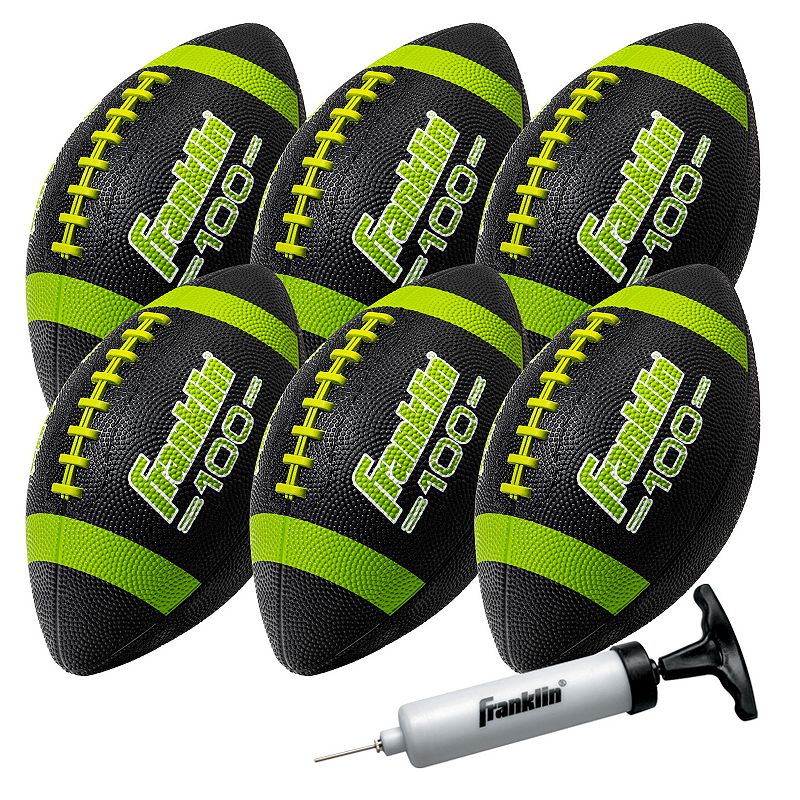 Franklin Sports Grip-Rite 100 Junior Footballs - 6 Pack with Pump, Black Lime