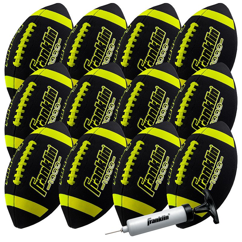 Franklin Sports Grip-Rite 100 Junior Footballs - 12 Pack with Pump, Black Lime