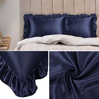 Retro Satin Ruffle Pillowcases, Envelope Closure Set of 2 Standard 20" x 26"