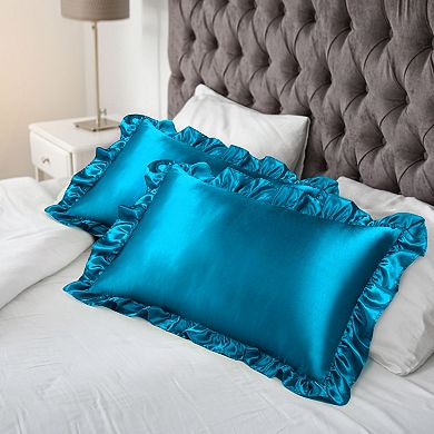 Retro Satin Ruffle Pillowcases, Envelope Closure Set of 2 Standard 20" x 26"