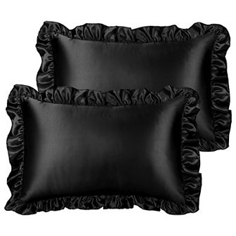 Retro Satin Ruffle Pillowcases, Envelope Closure Set of 2 Standard 20" x 26"