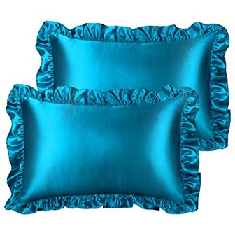 Retro Satin Ruffle Pillowcases, Envelope Closure Set of 2 Standard 20" x 26"