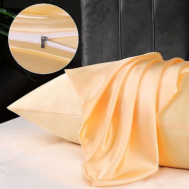 Luxury Satin Pillowcases for Skin Set of 2, Zipper Closure King 20"x36"
