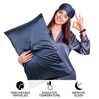 Satin Enveloped Pillowcase with Eye Mask & Scrunchie 2 Pcs Queen 20" x 30"