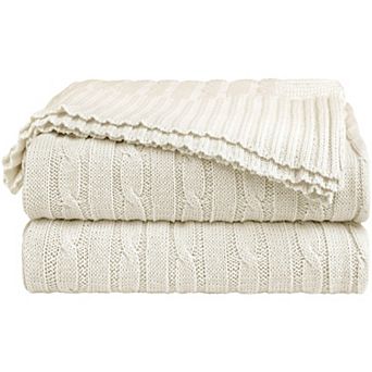 100% Cotton Cable Knit Throw Bed Blanket 1 pc Throw 50"x60"