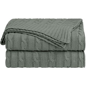 100% Cotton Cable Knit Throw Bed Blanket 1 pc Throw 50"x60"