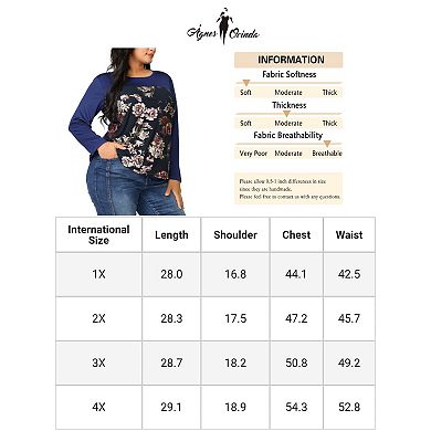 Women's Plus Tops Long Sleeve Color Block Floral Blouses