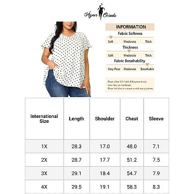 Women's Plus Size Tops V Neck Polka Dots Ruffle Short Sleeve Blouse