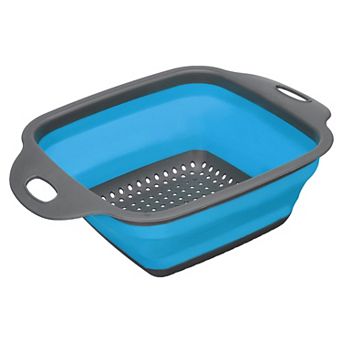 Collapsible Colander, Silicone Square Foldable Strainer with Handle, Small