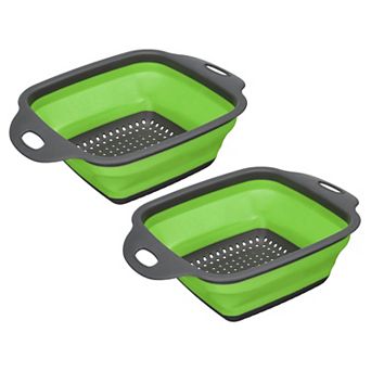 Collapsible Colander Set, 2 pc Silicone Square Foldable Strainer, Small